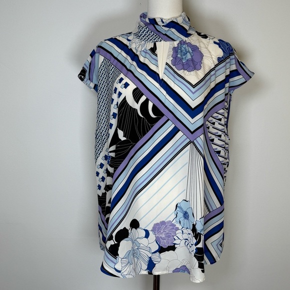 New York & Company High Neck Flutter Sleeve Floral Blouse Women’s Size XL - Picture 1 of 11